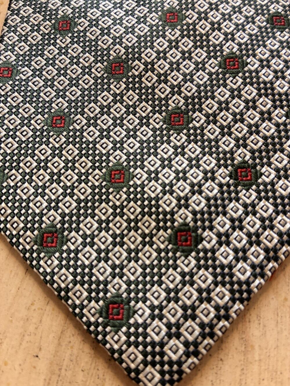 Vtg Meeting Street Tie Italian 100% Silk Preppy Grandpacore Geometric Green Red